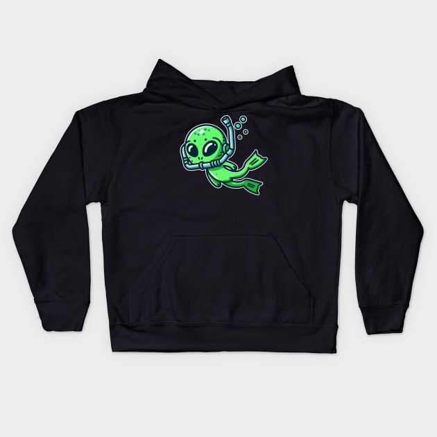 Alien Snorkeling Kids Hoodie by fikriamrullah